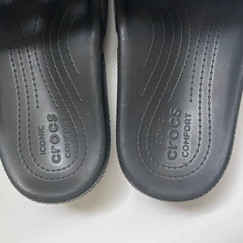 Crocs Iconic Comfort Glitter Star Slides Men’s M12 Black Purple Sparkle Sandals